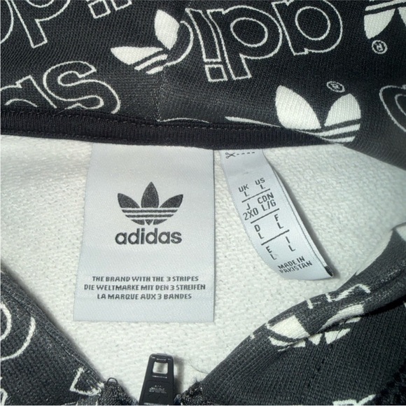 Adidas Black And White AOP Zip-Up Limited Edition Y2K Streetwear Hoodie - Picture 2 of 6